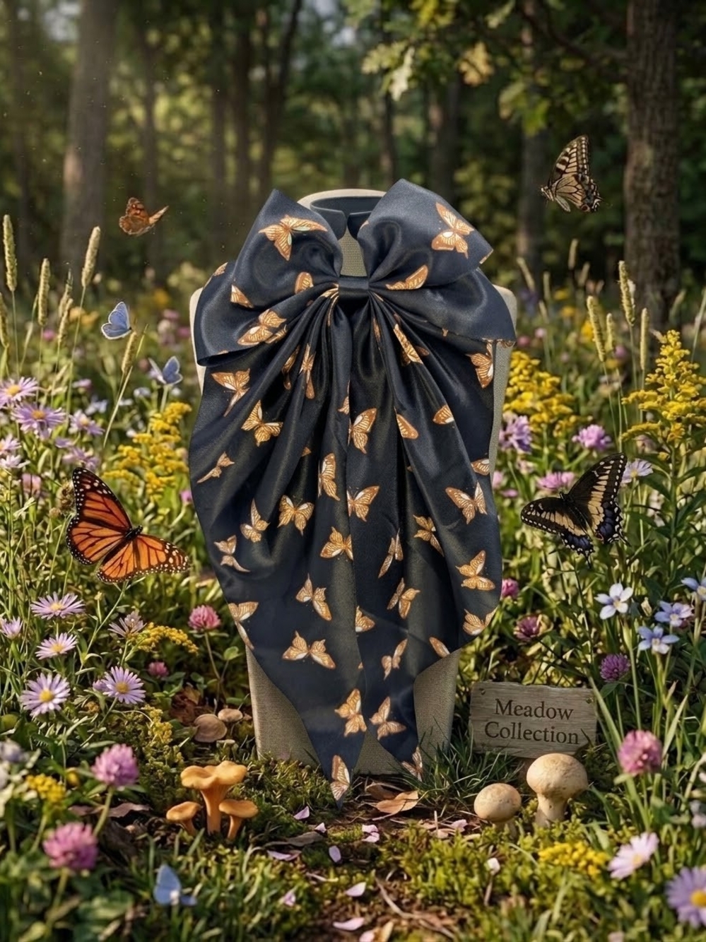 Long Tailed Large Black Butterfly Hairbow